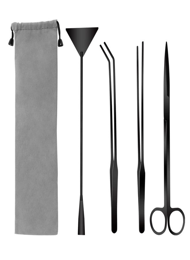 Catcan Quarium Aquascape Tools Kits, 4 in 1 Anti-Rust Aquatic Plant Aquascaping Tool Stainless Steel Black Tweezers Scissors Spatula for Aquarium Tank Clean Fish Tank Aquascape Tools Sets (black) - Image 1