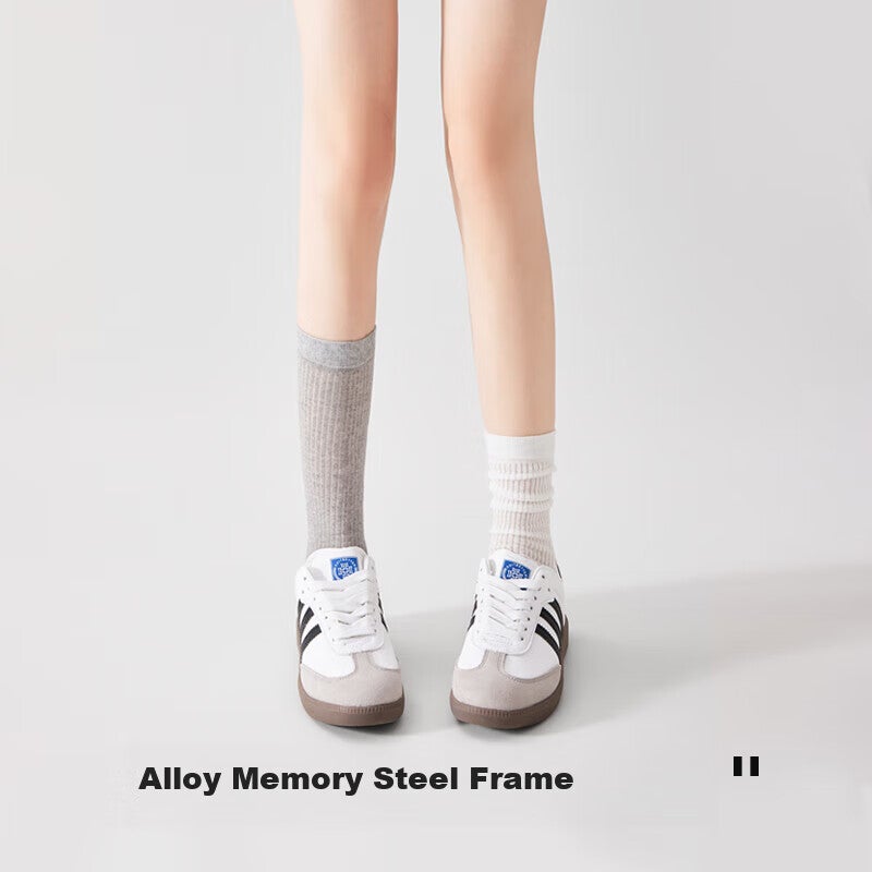 JKN Women's Mid-Calf Socks for Summer, Half-Hollow Design, Korean Style Long Socks, Cotton Socks, White Calf-Length Socks, 4 Pairs - Image 2