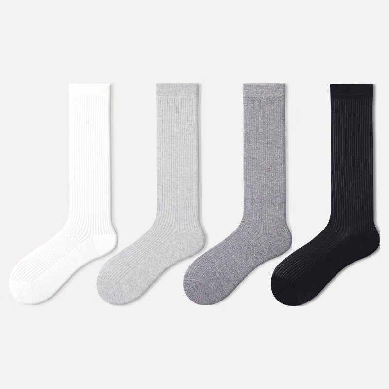 JKN Women's Mid-Calf Socks for Summer, Half-Hollow Design, Korean Style Long Socks, Cotton Socks, White Calf-Length Socks, 4 Pairs - Image 5