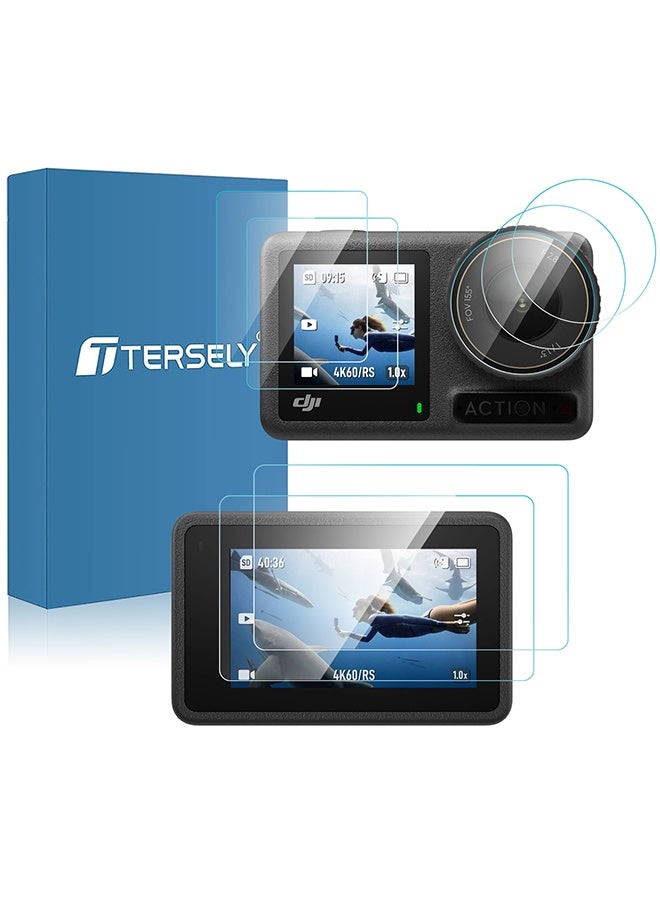 بشكل مختصر [6 قطع] واقي شاشة لـ DJI Osmo Action 4 و Action 3، واقي زجاج مقوى للعدسة الأمامية للكاميرا + فيلم واقي للزجاج الخلفي، فائق الدقة، صلابة 9H، مقاوم للخدوش، خالٍ من الفقاعات - Image 1