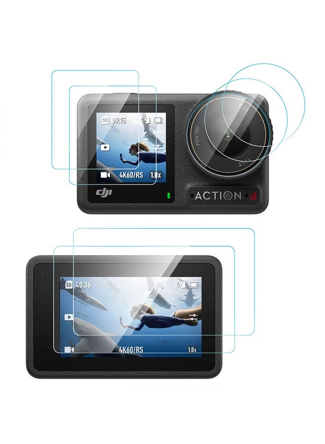 بشكل مختصر [6 قطع] واقي شاشة لـ DJI Osmo Action 4 و Action 3، واقي زجاج مقوى للعدسة الأمامية للكاميرا + فيلم واقي للزجاج الخلفي، فائق الدقة، صلابة 9H، مقاوم للخدوش، خالٍ من الفقاعات - Image 2