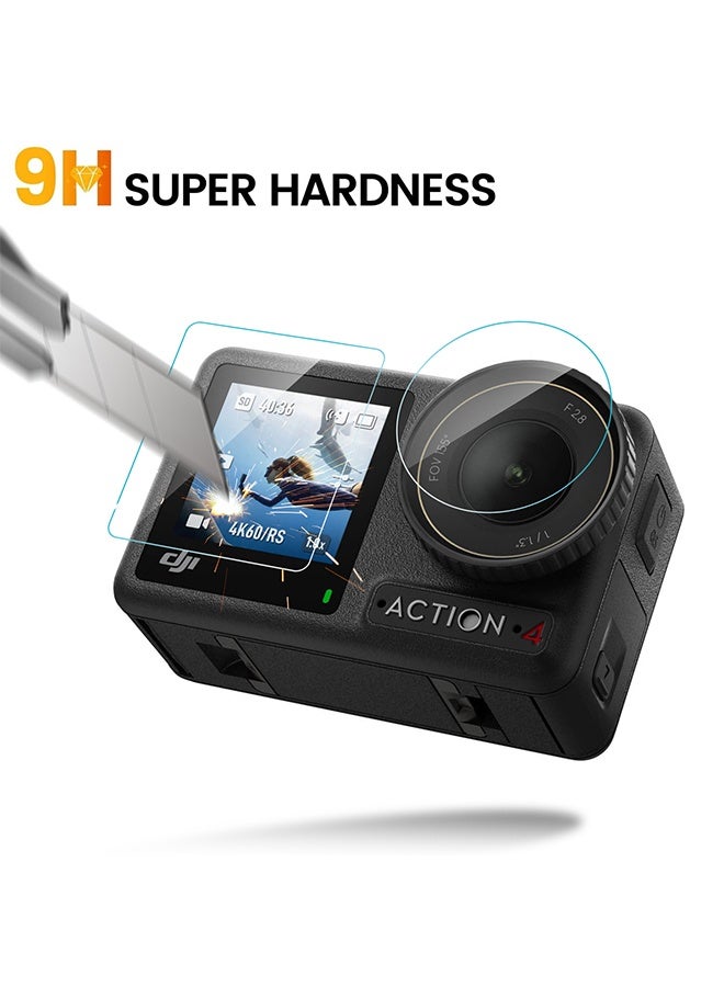 بشكل مختصر [6 قطع] واقي شاشة لـ DJI Osmo Action 4 و Action 3، واقي زجاج مقوى للعدسة الأمامية للكاميرا + فيلم واقي للزجاج الخلفي، فائق الدقة، صلابة 9H، مقاوم للخدوش، خالٍ من الفقاعات - Image 4