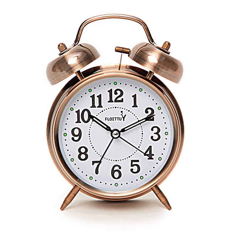 FLOITTUY Loud Alarm for Deep Sleepers 4 Twin Bell Alarm Clock with Backlight for Bedroom and Home DecorationRedBrown