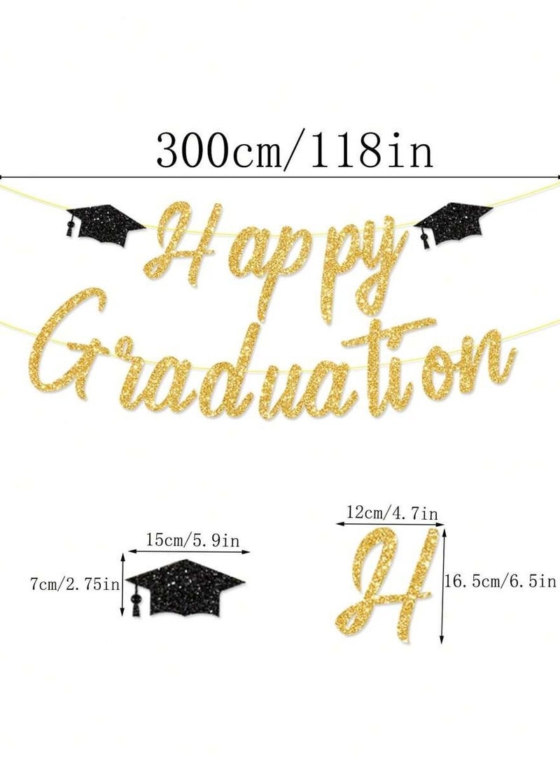 Happy Graduation Banner Decoration in Gold with Graduation Cap Design, One Piece to Add a Special Touch to Your Graduation Party, Size 300cm - Image 3