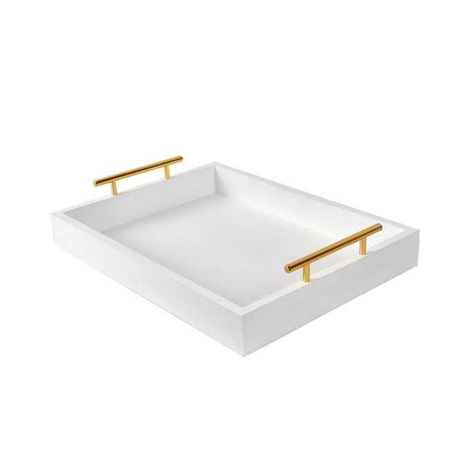 16X12 SERVING TRAYS WITH HANDLES WHITE DECORATIVE SERVING TRAY OTTOMAN TRAYS LIVING ROOM BATHROOM AND OUTDOORS DECORATIVE TRAYS WHITE