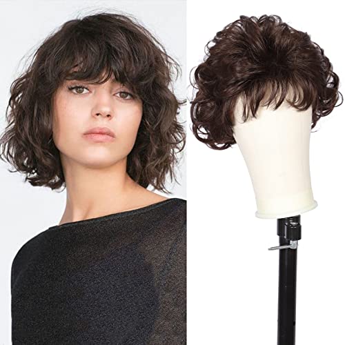 Kalyss Dark Brown Short Curly Wavy Wig with Hair Bangs 100% Imported Premium Synthetic Fashion Brown Hair Wigs for Women (Brown) - Image 2