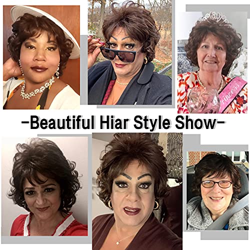 Kalyss Dark Brown Short Curly Wavy Wig with Hair Bangs 100% Imported Premium Synthetic Fashion Brown Hair Wigs for Women (Brown) - Image 4
