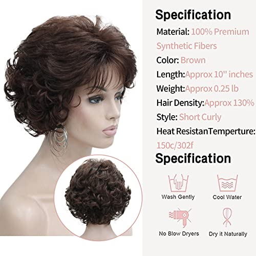 Kalyss Dark Brown Short Curly Wavy Wig with Hair Bangs 100% Imported Premium Synthetic Fashion Brown Hair Wigs for Women (Brown) - Image 5