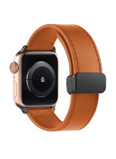 TenTech Leather Watch Band for Apple Watch Ultra/Ultra 2, Size 49mm 45mm 44mm 42, Genuine Leather Band with Magnetic Clasp for iWatch Series 9/8/7/6/5/4/3/2/1/ SE – brown