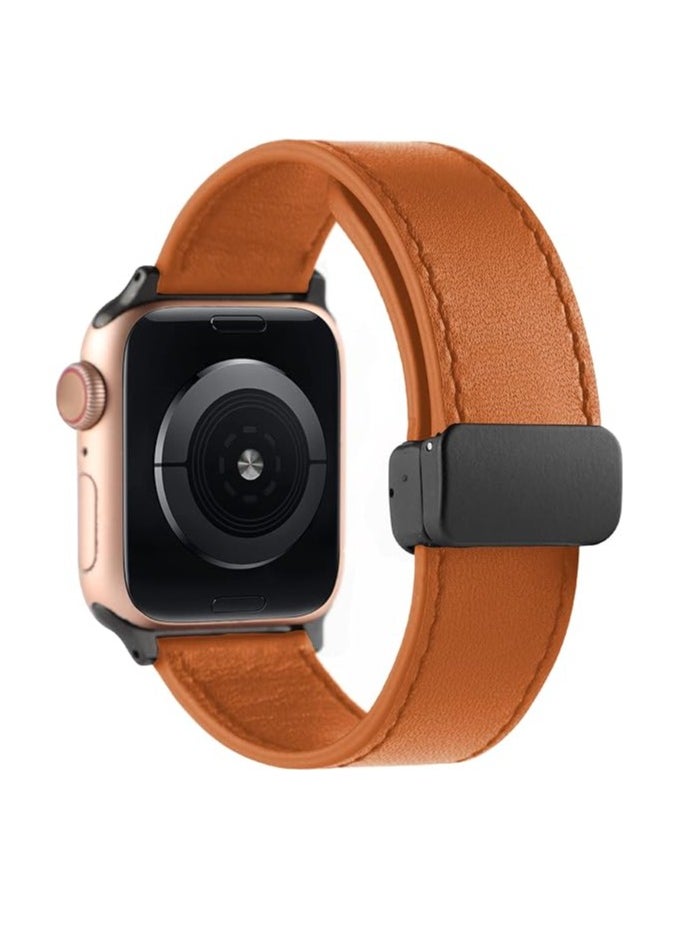 ten.tech - TenTech Leather Watch Band for Apple Watch Ultra/Ultra 2, Size 49mm 45mm 44mm 42, Genuine Leather Band with Magnetic Clasp for iWatch Series 9/8/7/6/5/4/3/2/1/ SE – brown - Image 1