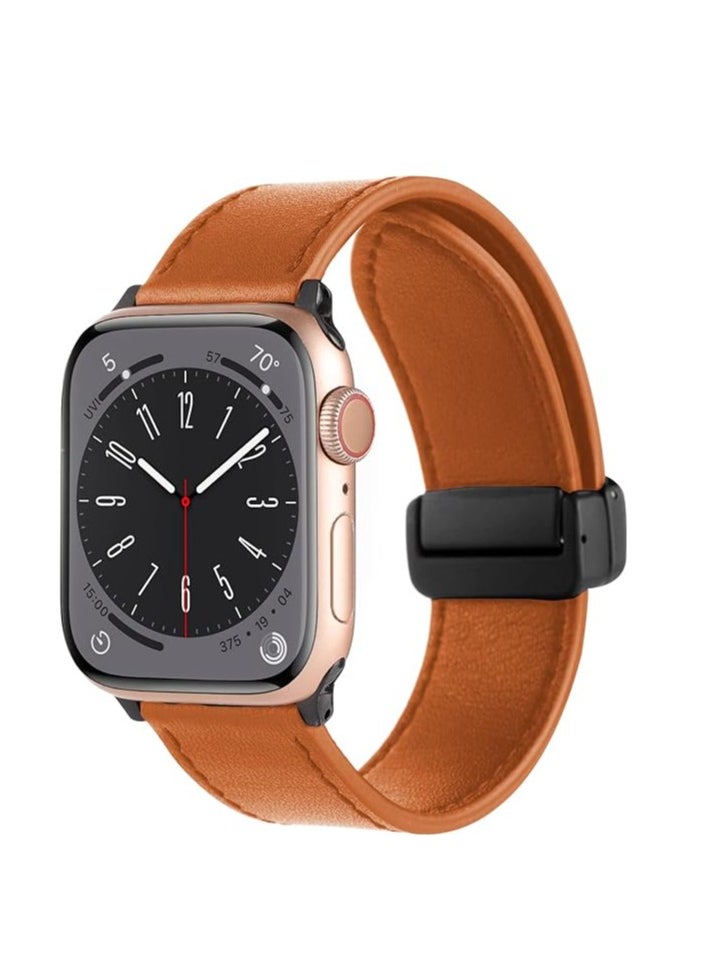 ten.tech - TenTech Leather Watch Band for Apple Watch Ultra/Ultra 2, Size 49mm 45mm 44mm 42, Genuine Leather Band with Magnetic Clasp for iWatch Series 9/8/7/6/5/4/3/2/1/ SE – brown - Image 1