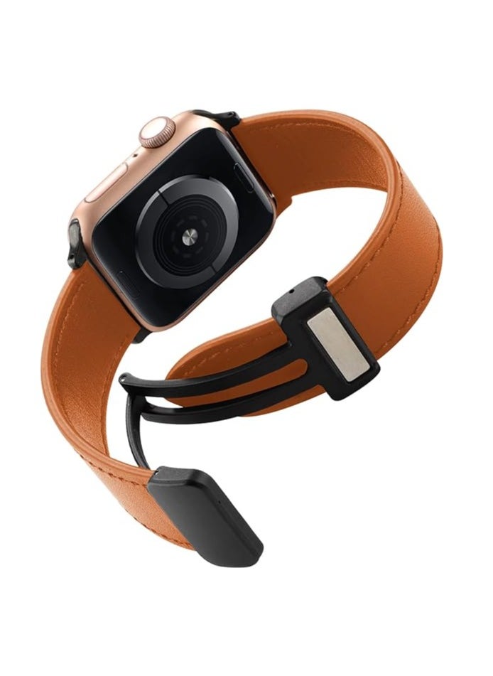 ten.tech - TenTech Leather Watch Band for Apple Watch Ultra/Ultra 2, Size 49mm 45mm 44mm 42, Genuine Leather Band with Magnetic Clasp for iWatch Series 9/8/7/6/5/4/3/2/1/ SE – brown - Image 1
