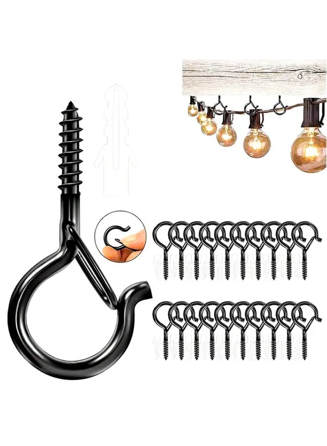 20 Pack Heavy Duty Black Metal Screw Hooks Indoor Outdoor Plant Hanging Ceiling Wall Hooks - Image 1