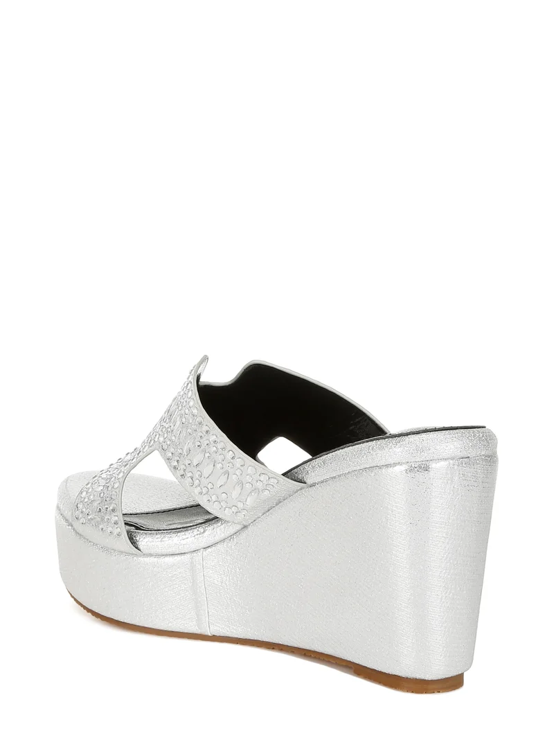 London Rag Diamante &amp; Rhinestone Detail Cut-Out Sandals in Silver