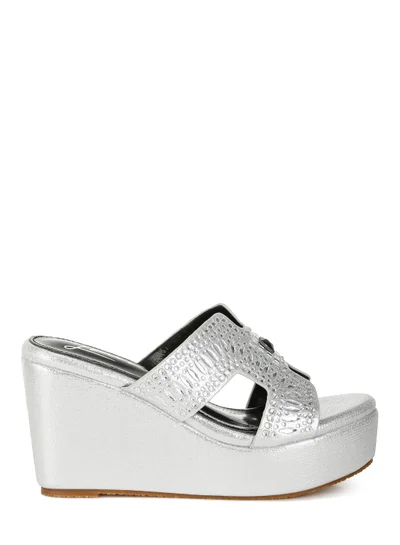 London Rag Diamante &amp; Rhinestone Detail Cut-Out Sandals in Silver