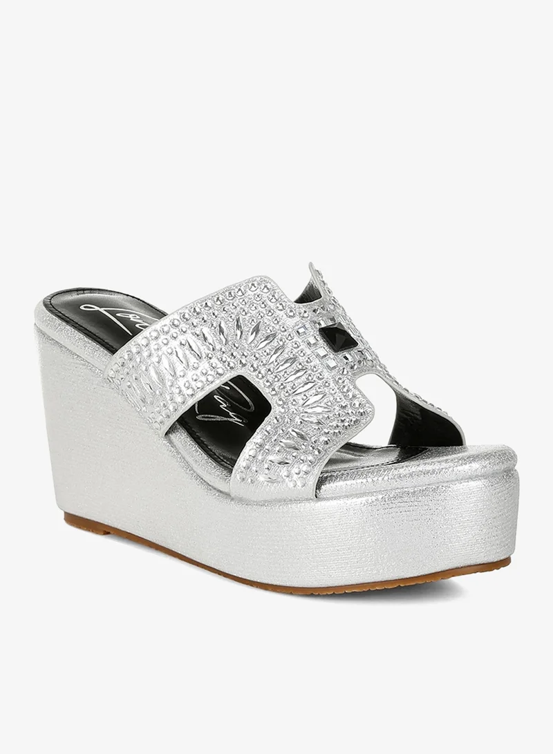 London Rag Diamante &amp; Rhinestone Detail Cut-Out Sandals in Silver