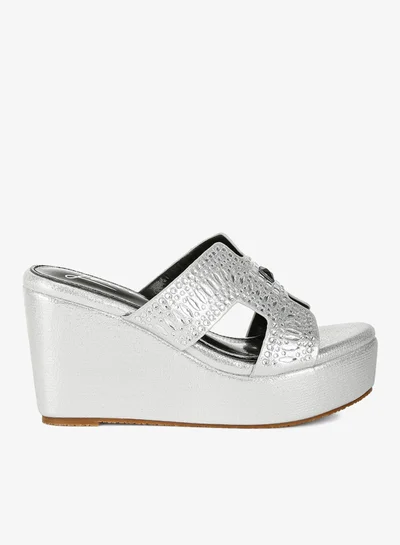 London Rag Diamante &amp; Rhinestone Detail Cut-Out Sandals in Silver