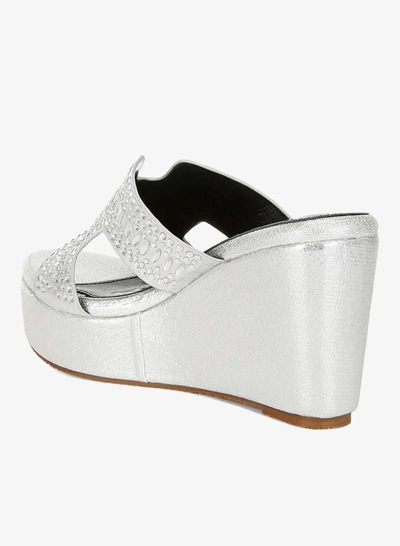 London Rag Diamante &amp; Rhinestone Detail Cut-Out Sandals in Silver