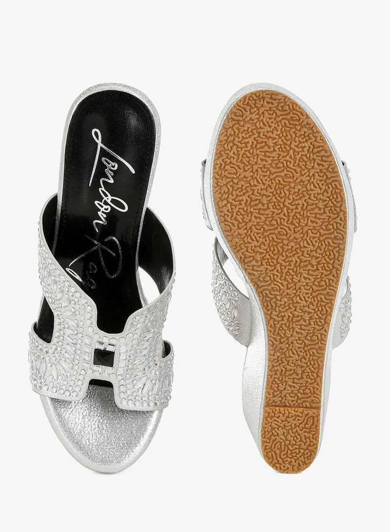 London Rag Diamante &amp; Rhinestone Detail Cut-Out Sandals in Silver