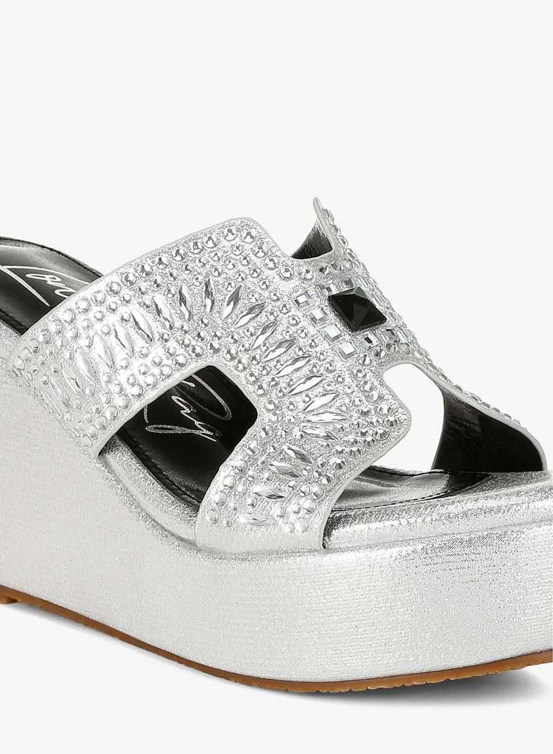 London Rag Diamante &amp; Rhinestone Detail Cut-Out Sandals in Silver