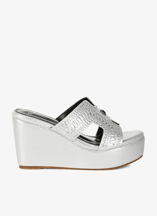 London Rag Diamante &amp; Rhinestone Detail Cut-Out Sandals in Silver