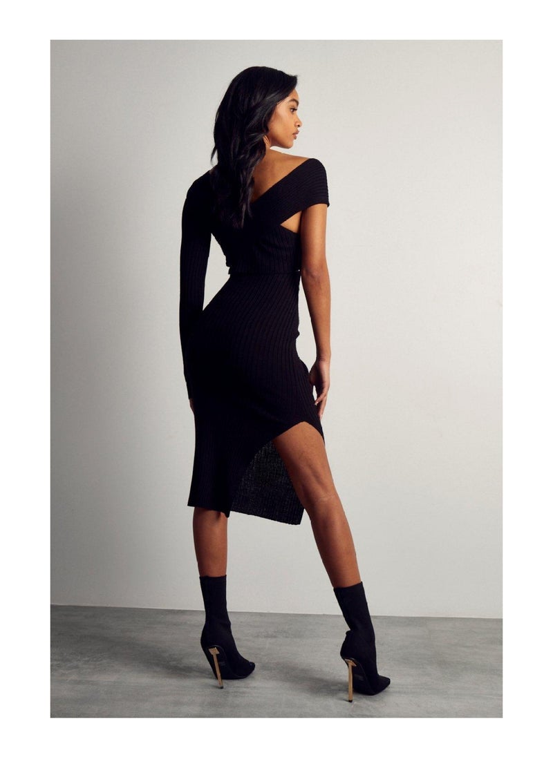 Asymmetric Knitted Midi Dress