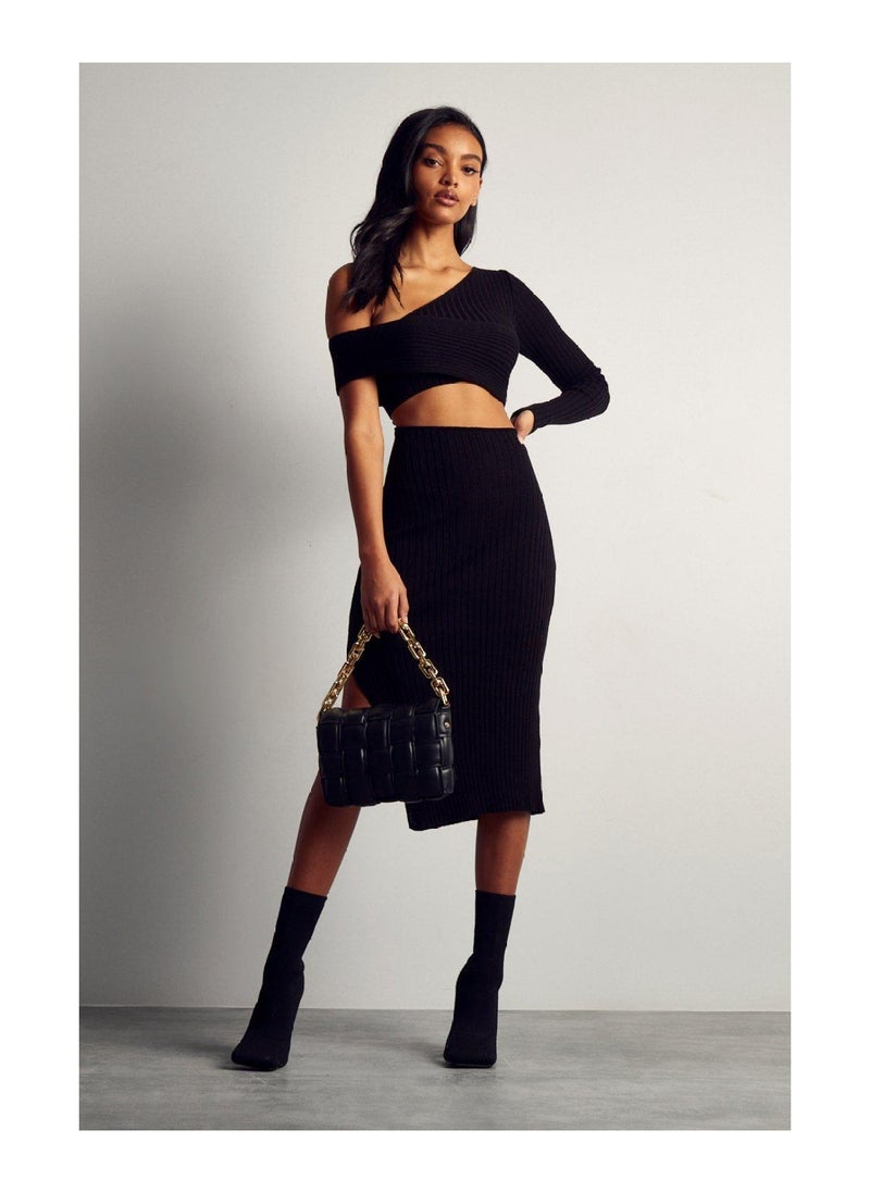 Asymmetric Knitted Midi Dress
