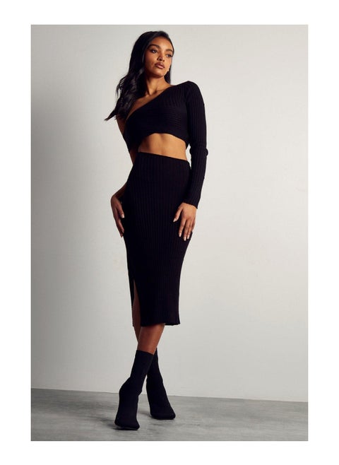 Asymmetric Knitted Midi Dress