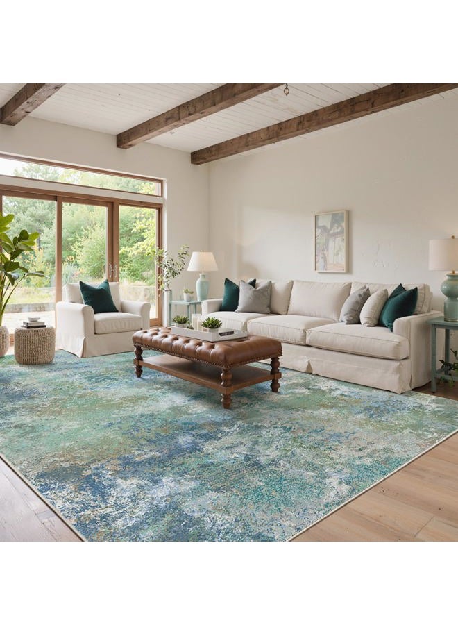 GENIMO Washable Rugs 6x9 Area Rugs for Living Room Bedroom, Modern Abstract Rug Ultra Soft Indoor Area Rugs 6x9 for Dining Room, Low Pile Carpet with Non Slip Backing, Abstract Blue Green - Image 3