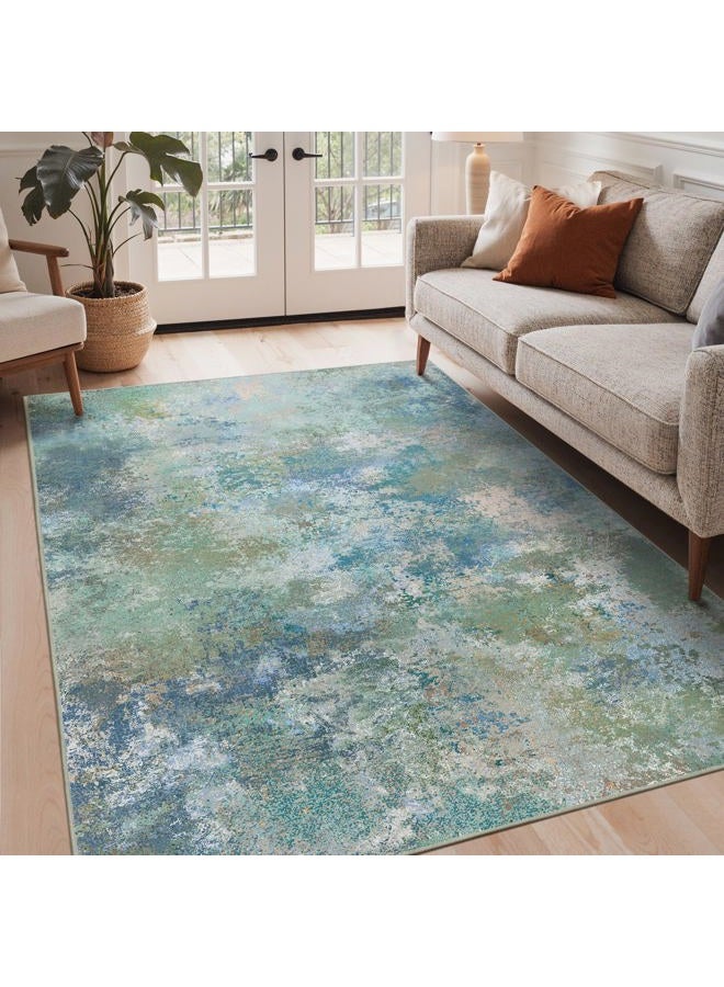 GENIMO Washable Rugs 6x9 Area Rugs for Living Room Bedroom, Modern Abstract Rug Ultra Soft Indoor Area Rugs 6x9 for Dining Room, Low Pile Carpet with Non Slip Backing, Abstract Blue Green - Image 1