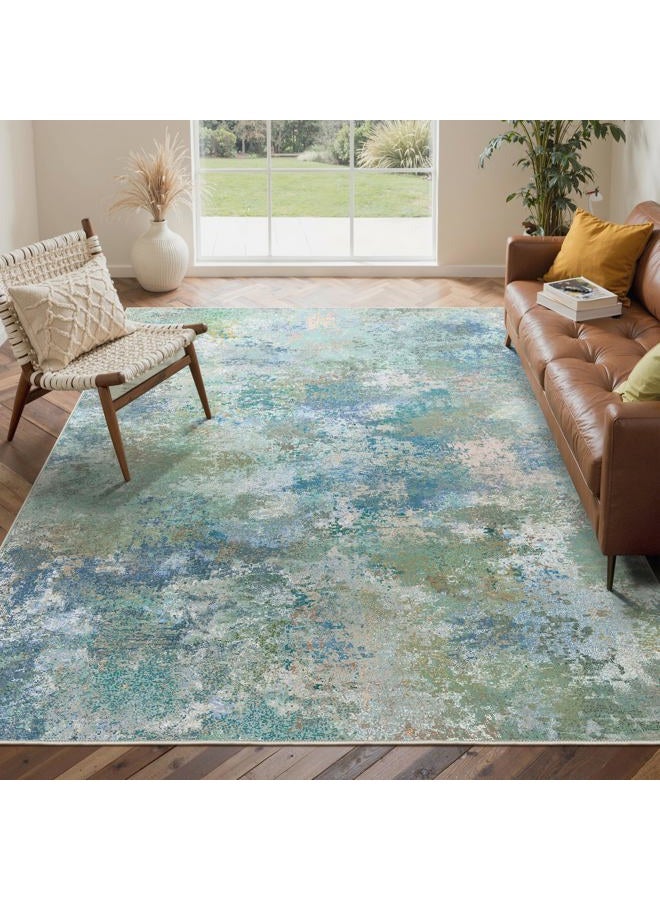 GENIMO Washable Rugs 6x9 Area Rugs for Living Room Bedroom, Modern Abstract Rug Ultra Soft Indoor Area Rugs 6x9 for Dining Room, Low Pile Carpet with Non Slip Backing, Abstract Blue Green - Image 2