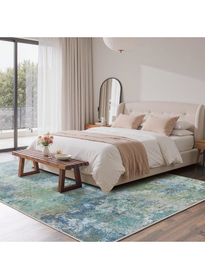 GENIMO Washable Rugs 6x9 Area Rugs for Living Room Bedroom, Modern Abstract Rug Ultra Soft Indoor Area Rugs 6x9 for Dining Room, Low Pile Carpet with Non Slip Backing, Abstract Blue Green - Image 4