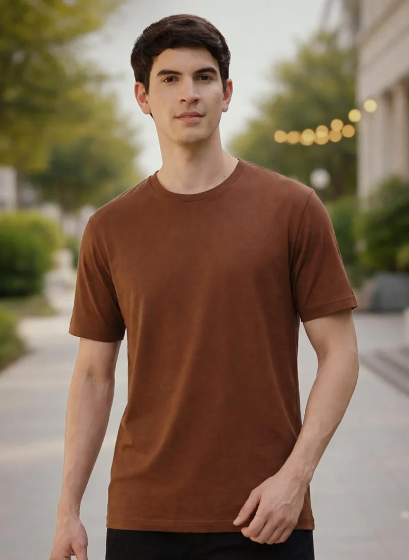 NOBERO Pecan Brown Nobero Travel Supima T-Shirt | Men’s T-Shirt | Regular Fit | 95% Supima Cotton 5% Lycra (200 GSM) | UPF 50+ + Anti-Odor Anti-Microbial | Wrinkle-Resistant Travelwear Essential | Available in 8 Colours for Men | Best Price UAE
