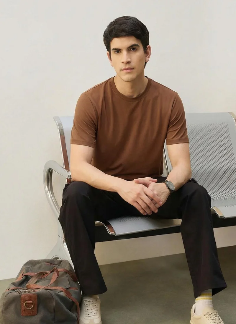 NOBERO Pecan Brown Nobero Travel Supima T-Shirt | Men’s T-Shirt | Regular Fit | 95% Supima Cotton 5% Lycra (200 GSM) | UPF 50+ + Anti-Odor Anti-Microbial | Wrinkle-Resistant Travelwear Essential | Available in 8 Colours for Men | Best Price UAE