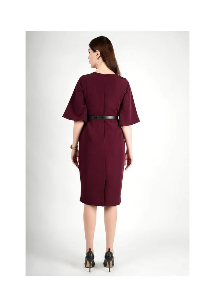 Exude Elegant Midi Dress with Belt & Flared Sleeves for Women - Image 5