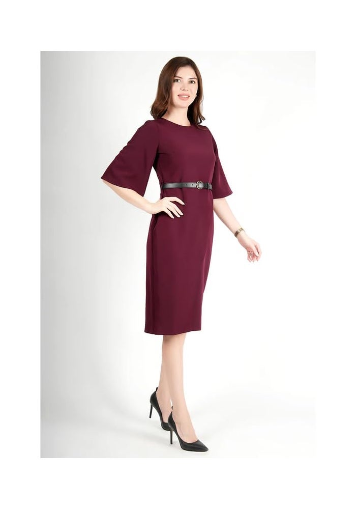 Exude Elegant Midi Dress with Belt & Flared Sleeves for Women - Image 4