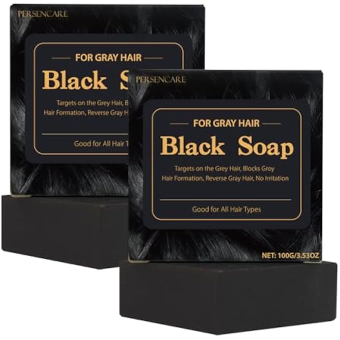2 Pcs Herbal Emberless Black Soap for Gray Reverse, Fo Ti Castor Oil for Darkening & Thickening, Men & Women Hair Growth Grey Cover Shampoo Bar, Natural Polygonum Multiforum Reducing Hair Loss