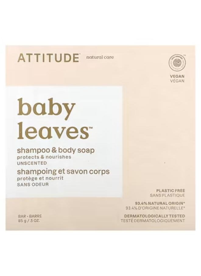 Attitude - Baby Leaves, Shampoo & Body Bar Soap, Unscented, 3 oz (85 g) - Image 1