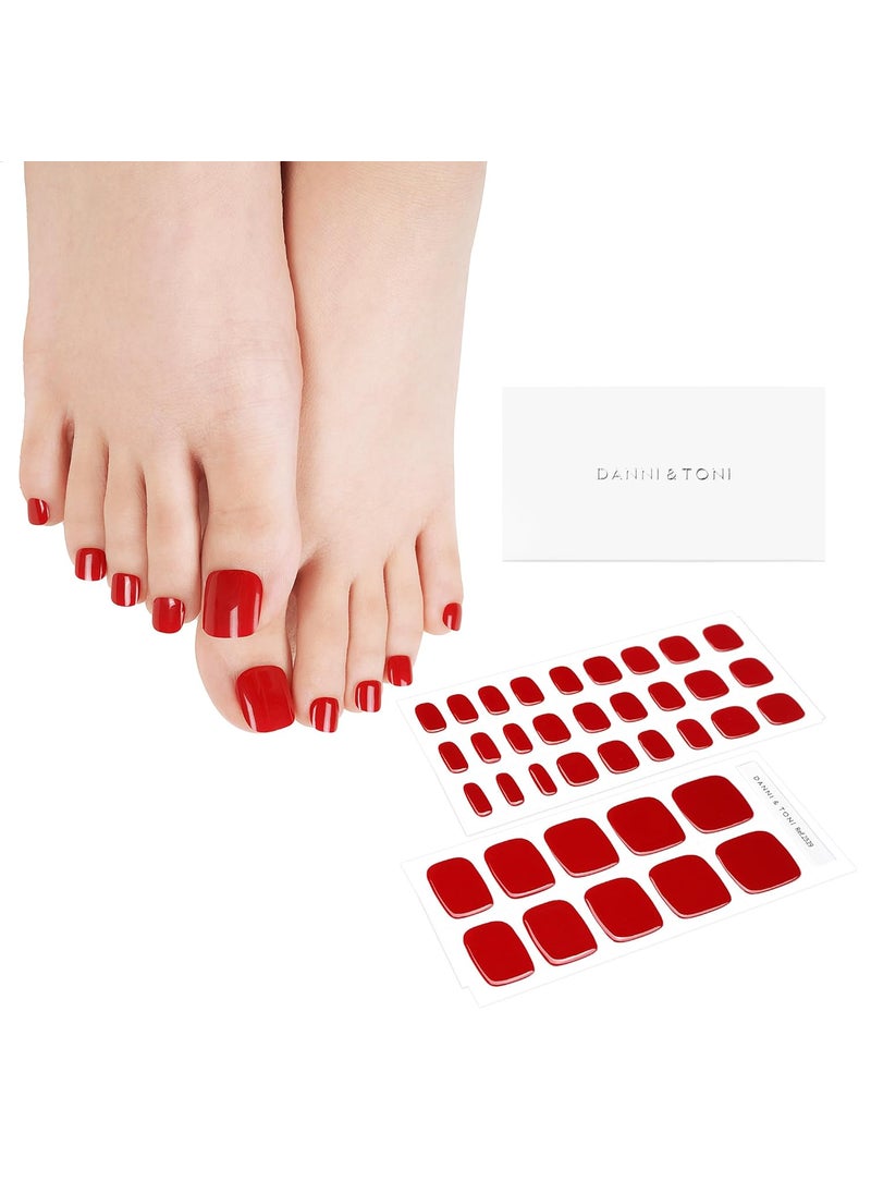 DANNI & TONI - DANNI & TONI Semi Cured Gel Toenail Strips Red (Scarlet Delight) Gel Toenail Stickers Glazed Gel Pedi Wraps 37 Stickers - Image 1