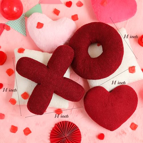 EastTree XO Pillows, Love XO Shaped Pillow, Wine Red Throw Pillows, Love Pillow Gifts, Ultra Soft Teddy Fleece Wedding Pillows, Women Girls Kid Room Decor, Valentine's Day Decor 14x14 Inch - Image 3