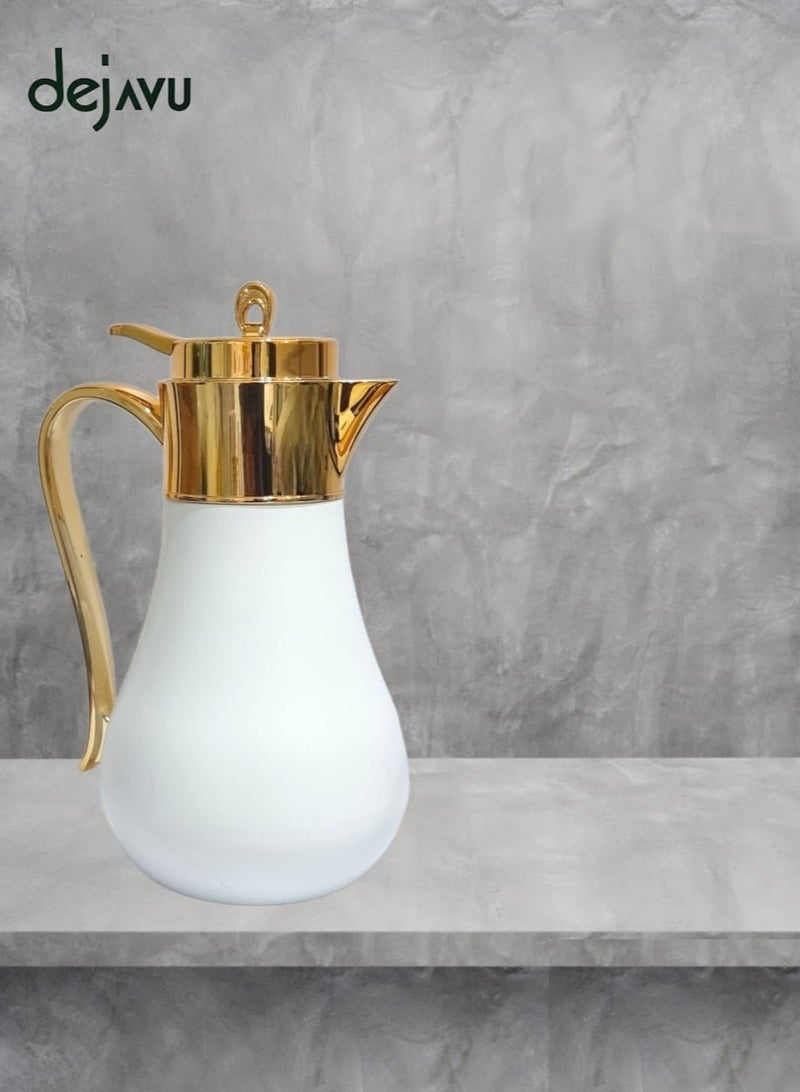 Dejavu Thermos Dallah  for Tea and Coffee Stainless steel White/Gold