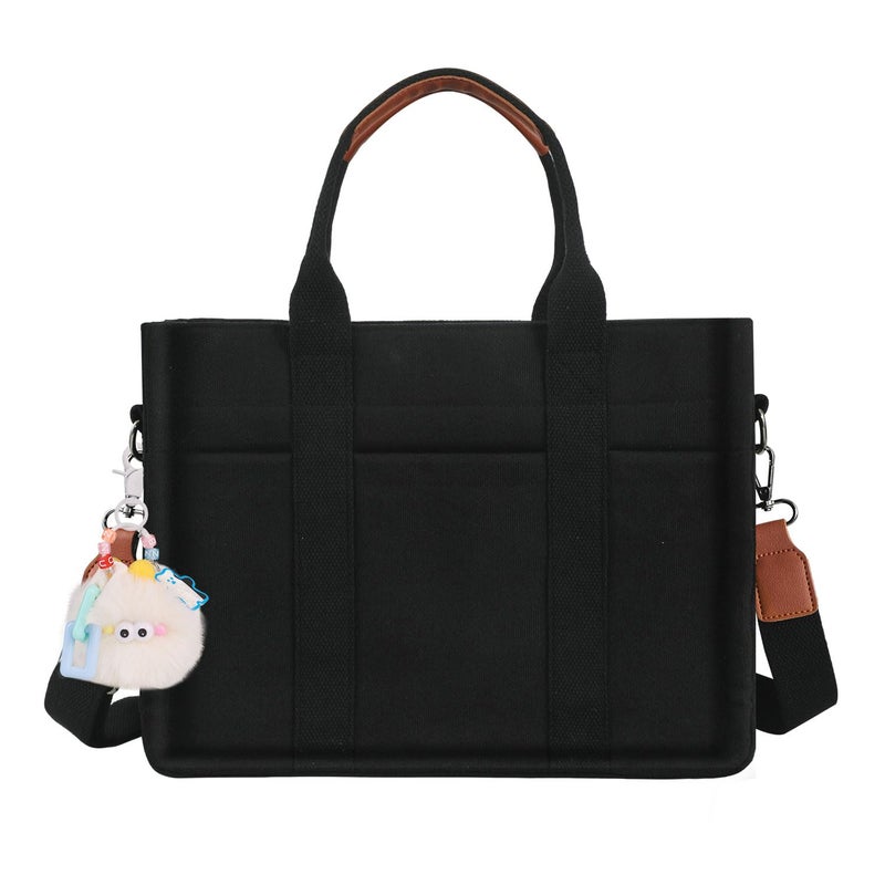 BECOJADDE Structured Canvas Tote Bag for Women, Multi-Compartment Zippered Purse for Work, Bible, Travel, Fits 14/15.6'' Laptop Black XL - Image 3