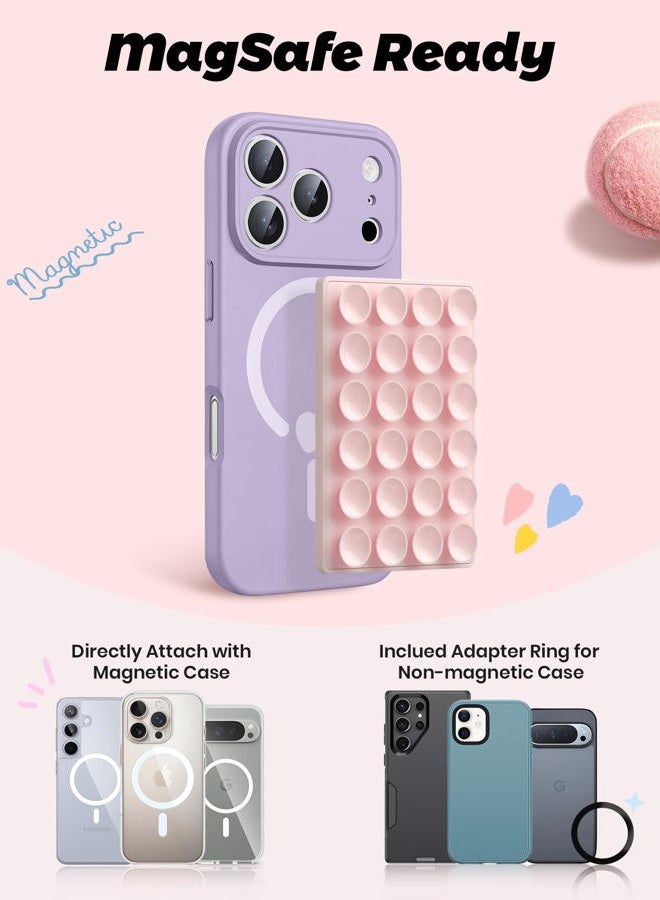 amBand Magnetic Suction Phone Mount for MagSafe Case, Silicone Octo Cup Buddy Sticky Grip Holder for iPhone, Removable Hands-Free Selfie/Video for TikTok Influencers, Women Gift, Light Pink - Image 2