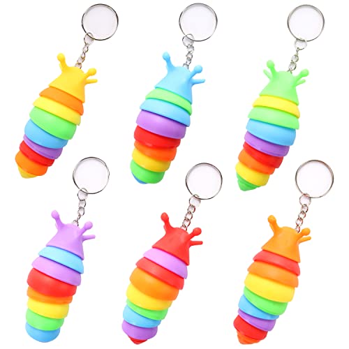 MEIEST 6 PCS Mini Fidget Slug Keychain Toys3D Articulated Stretch Caterpillar Sensory Stress Relief Flexible Hand Toy Ideal Party Favor Colorful Office Desk Pet ToysRandom Color - Image 1