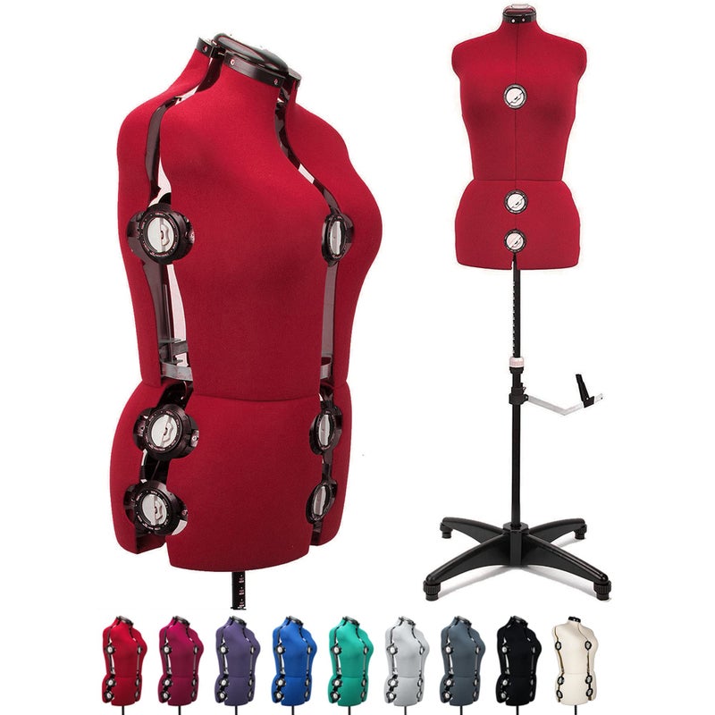 BHD BEAUTY BHD BEAUTY Red 13 Dials Female Fabric Adjustable Mannequin Dress Form for Sewing Mannequin Body Torso with TriPod Stand Up to 70 Shoulder Height Medium