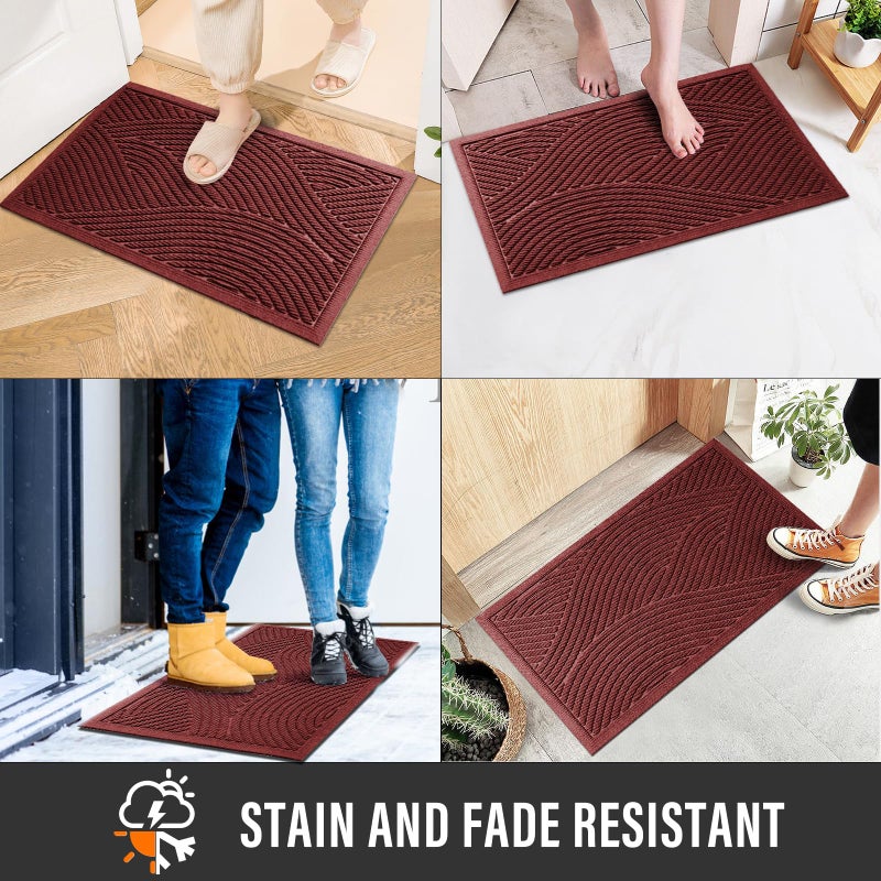 HIYARD Sturdy Front Door Mat, Absorbent Muddy Dirt Resist Welcome Door Mats Outdoor Indoor, Stain and Fade Resistant, Non-Slip Backing Entry Mat Low Profile Doormat for Entryway, 29Ã—17, Red - Image 4