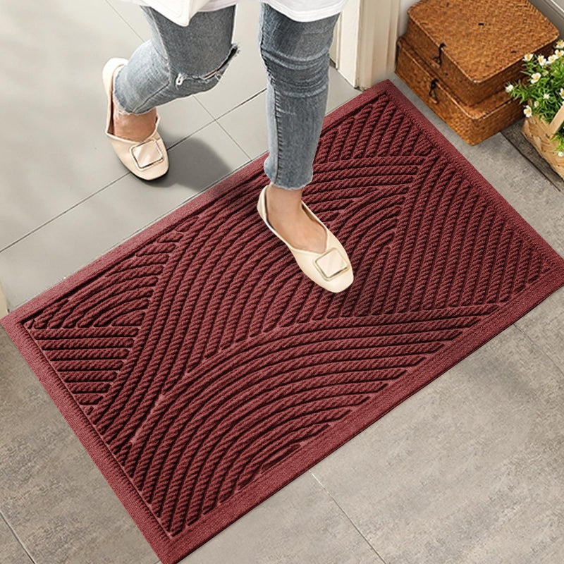 HIYARD Sturdy Front Door Mat, Absorbent Muddy Dirt Resist Welcome Door Mats Outdoor Indoor, Stain and Fade Resistant, Non-Slip Backing Entry Mat Low Profile Doormat for Entryway, 29Ã—17, Red - Image 1