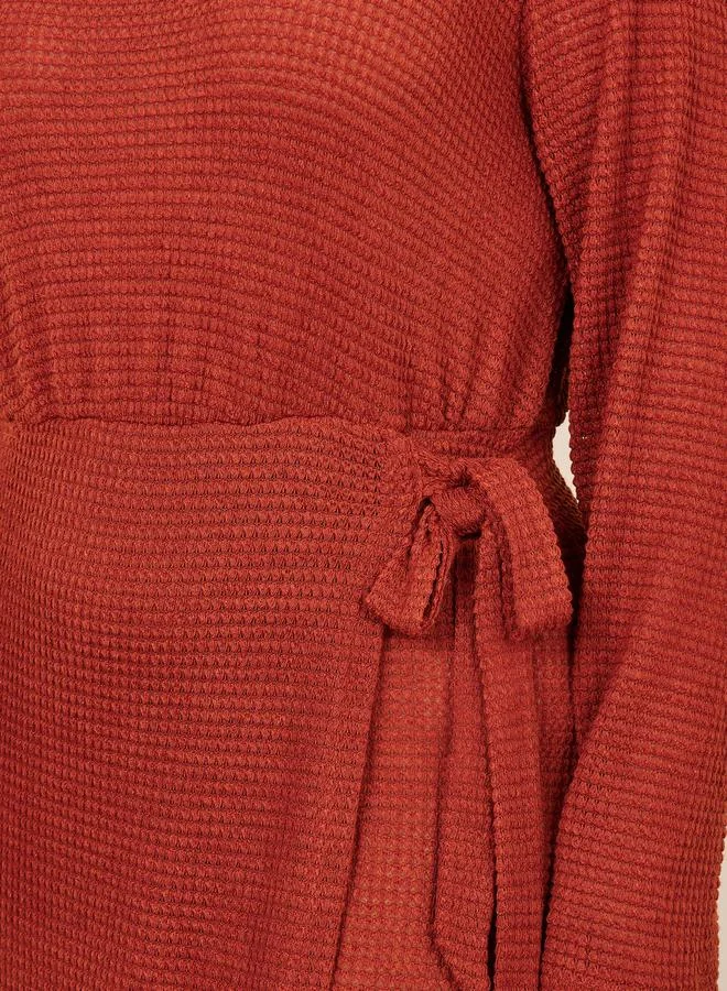 Styli Plus Waffle Texture Wrap Style A-Line Midi Dress