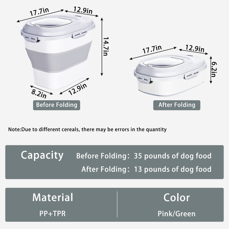 Gropecan Cereal Rice Food Storage Containers, Collapsible 20 to 50 Lbs Dispenser Bin with Rolling Wheel Airtight Locking Lid, Dog Pet Cat Flour Sugar Plastic Leakproof Sealable Large Kitchen Pantry Holder - Image 2