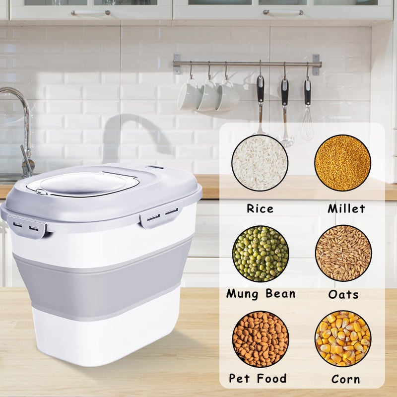 Gropecan Cereal Rice Food Storage Containers, Collapsible 20 to 50 Lbs Dispenser Bin with Rolling Wheel Airtight Locking Lid, Dog Pet Cat Flour Sugar Plastic Leakproof Sealable Large Kitchen Pantry Holder - Image 5